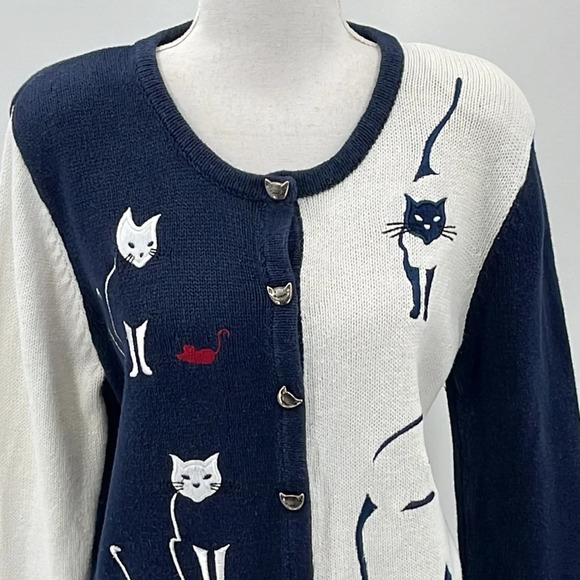 Christopher & Banks Vintage Applique & Embroidery Cat Cardigan - Size Small - Picture 2 of 10